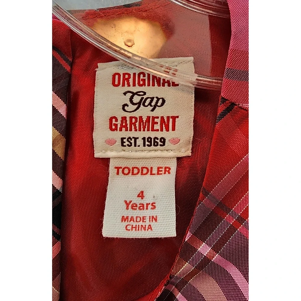 Vintage Gap Plaid Party Dress Toddler 4 Years Pink Red Holiday Bow Taffeta EXC